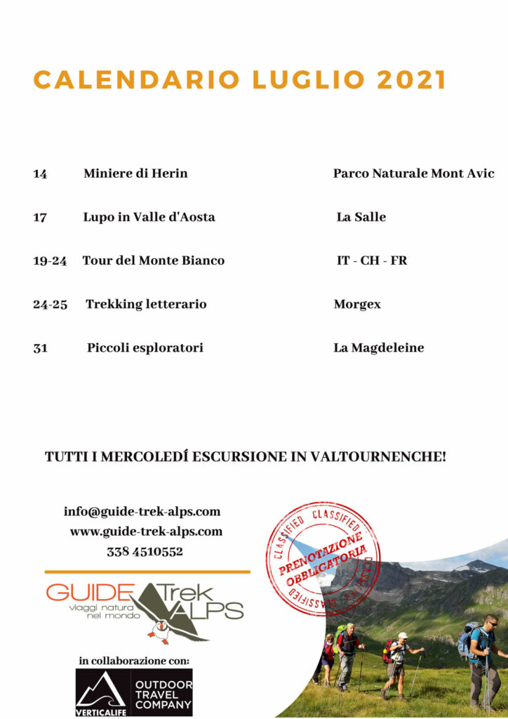 Calendario luglio 2021 - Guide Trek Alps - Viaggi Natura in Mondo