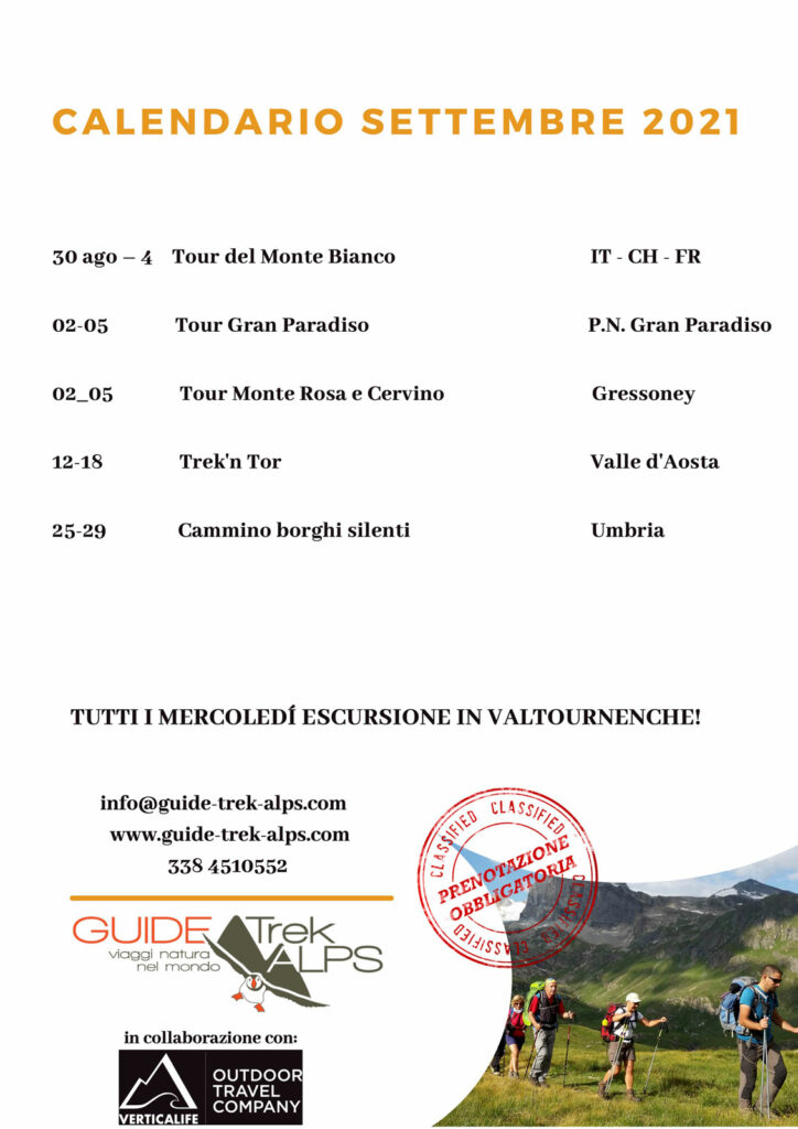 Calendario settembre 2021 - Guide Trek Alps - Viaggi Natura in Mondo